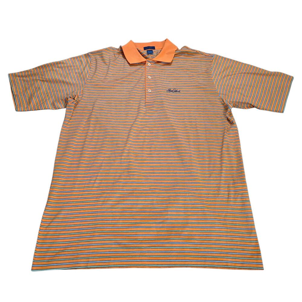 Jeff Rose Italy Sea Island Mercerized Cotton Striped Polo Shirt Orange Men’s L